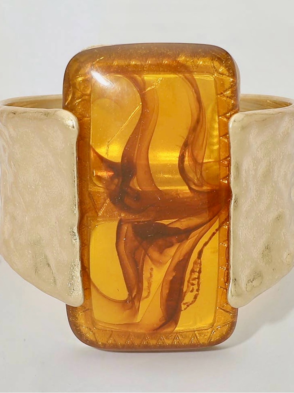 Gold Tone Amber Glass Statement bracelet